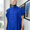 A Cobalt Blue, Interwoven Octagon Embroidery Design Agbada