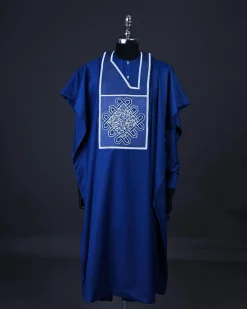 A Cobalt blue, layered dodecagon embroidery Agbada