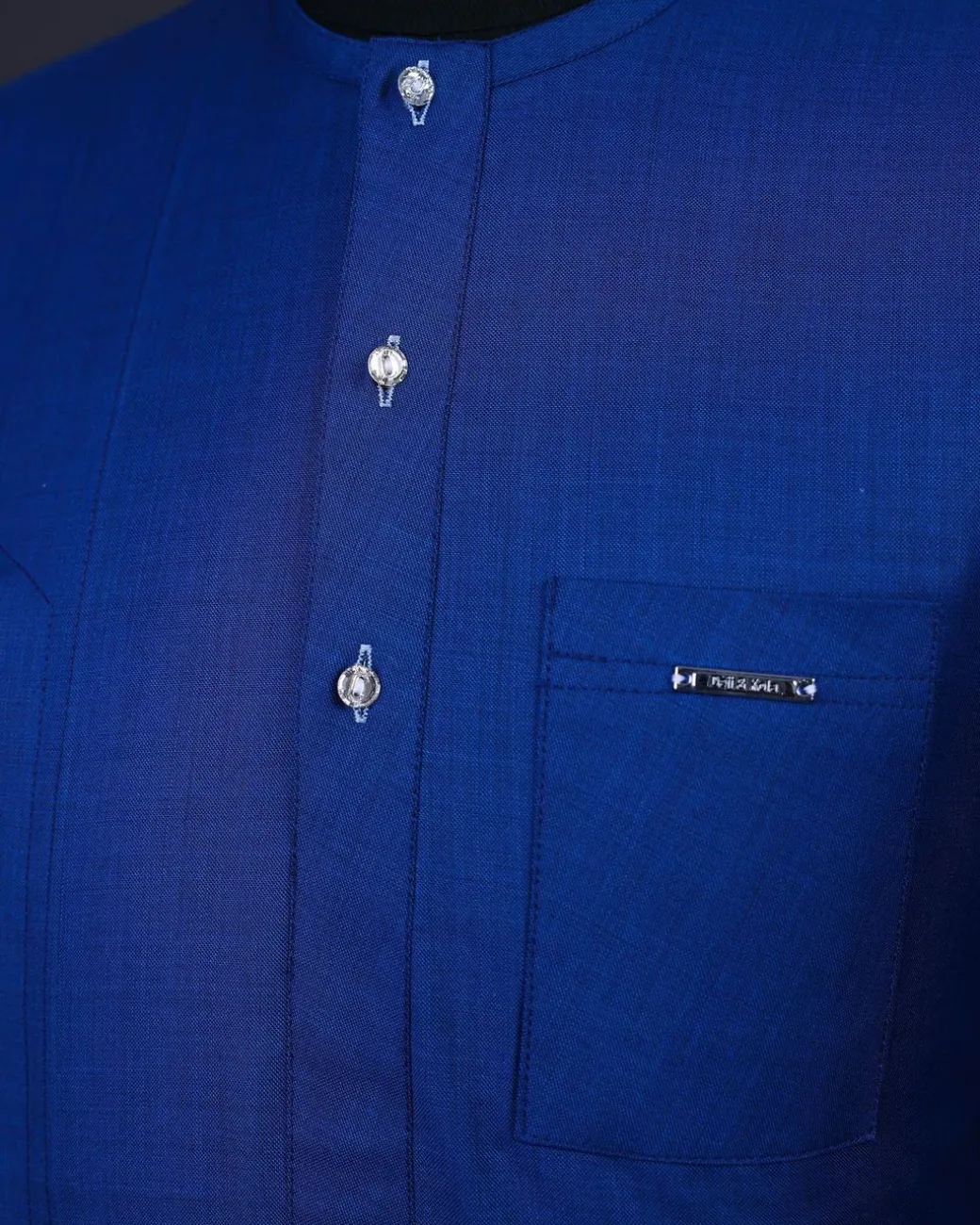 A Cobalt blue, layered dodecagon embroidery Agbada