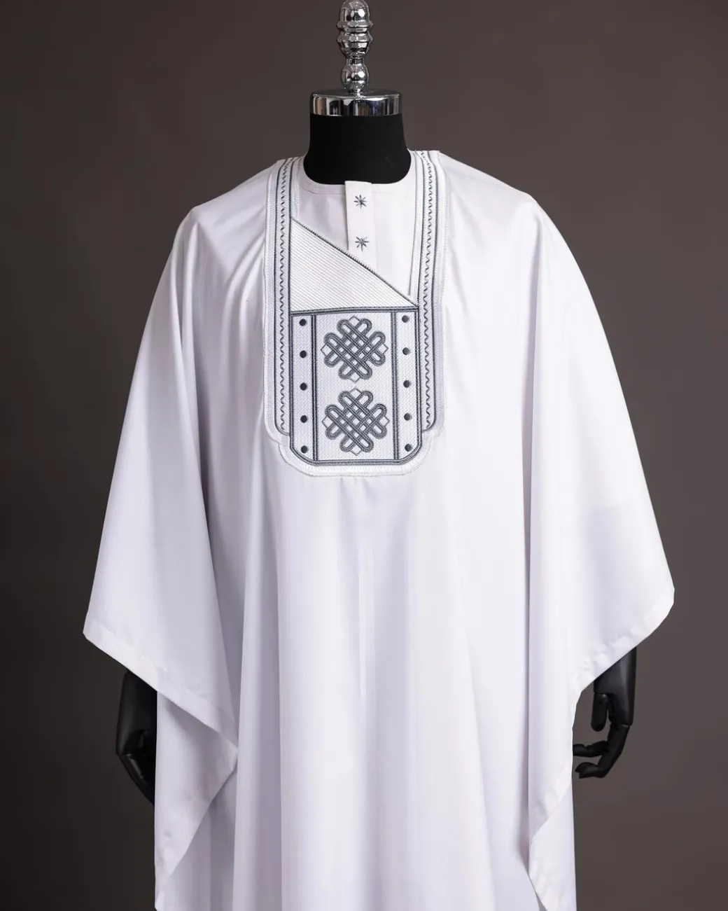 A Cocaine White Agbada, Grey Embroidery Detailing Agbada