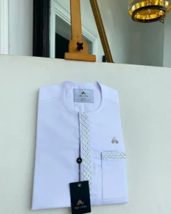 A Cocaine White, Flap with Embroidery Details African Traditional Senator Kaftan Native.