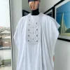 A Cocaine white, Square dropping-layered embroidery design details agbada