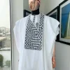 A Cocaine white, Square inter-layered 3D embroidery design details Agbada