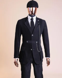 A “Combat” charcoal black corduroy, 3 button safari suit, combat pant trouser & Hat