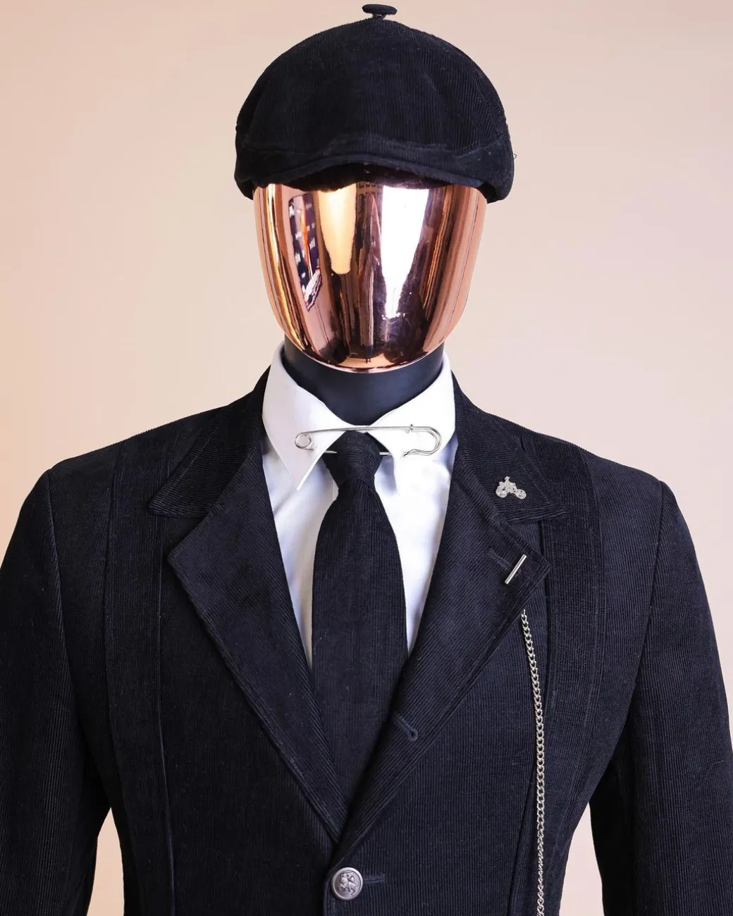 A “Combat” charcoal black corduroy, 3 button safari suit, combat pant trouser & Hat