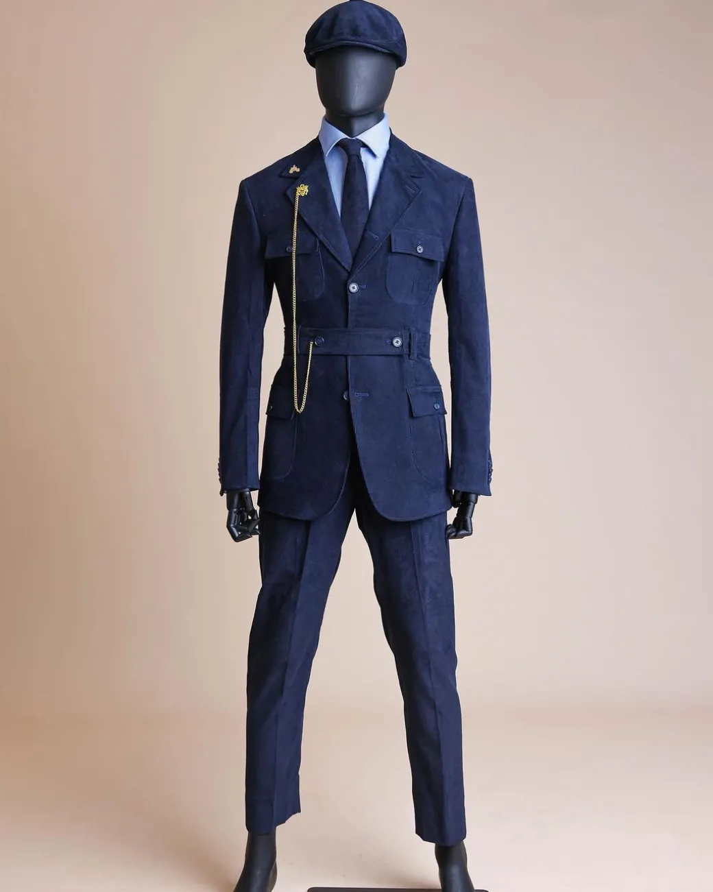 A “Combat” Navy Blue Corduroy, 3 Button Safari Suit