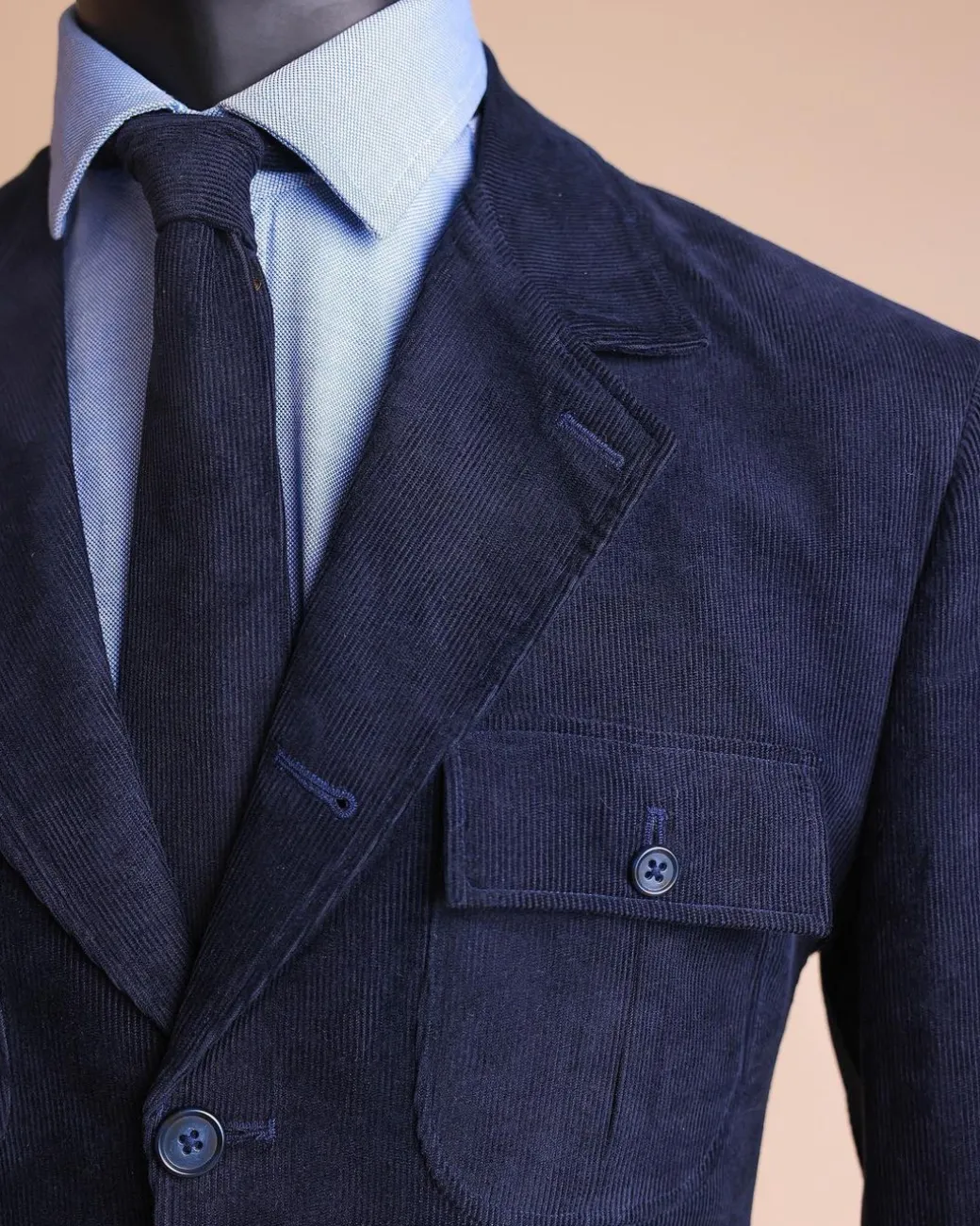 A “Combat” Navy Blue Corduroy, 3 Button Safari Suit
