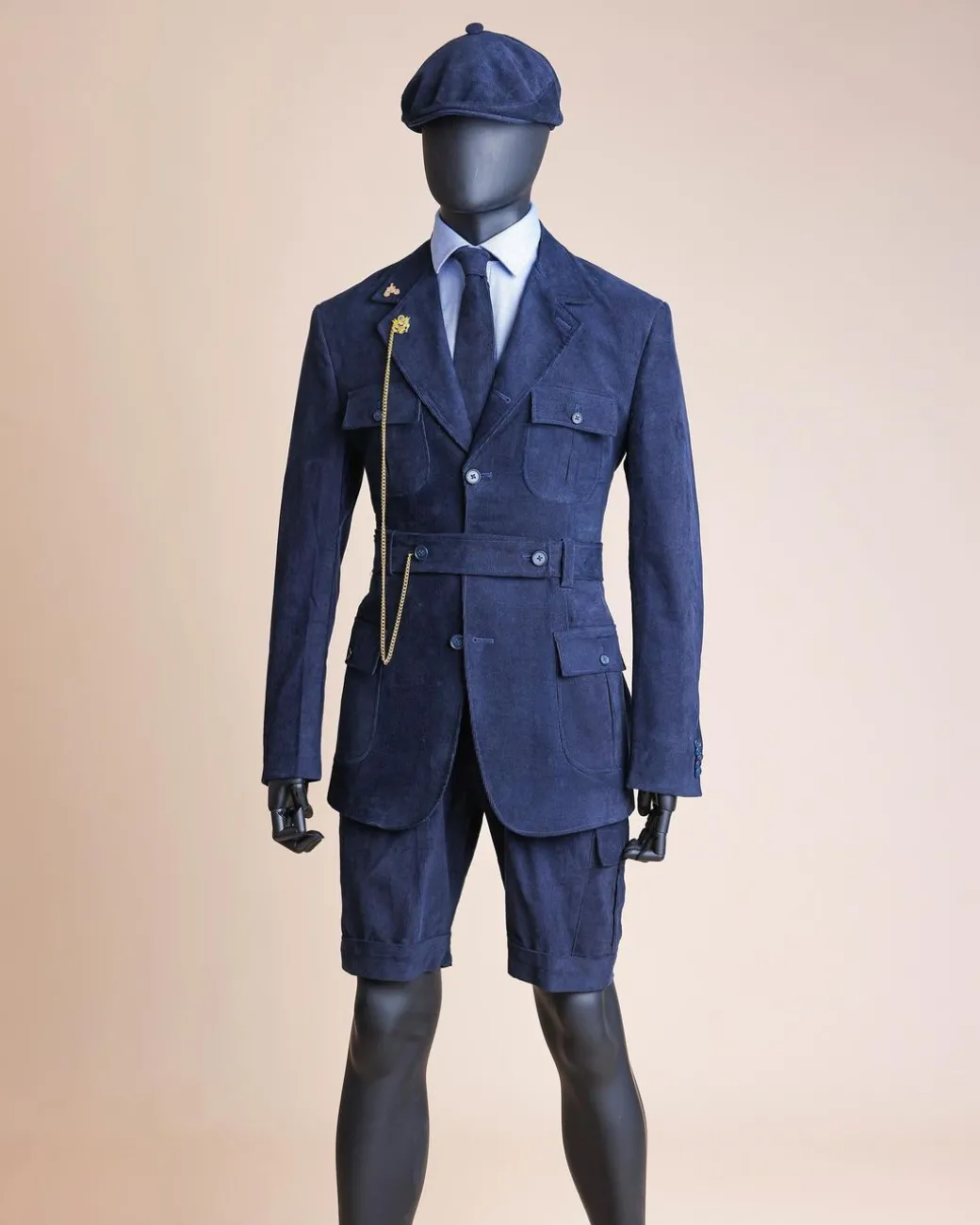 A “Combat” Navy Blue Corduroy, 3 Button Safari Suit