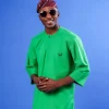 A Cool Green, Double Left Panel With Metal Buckle Details, 3/4 Sleeve African Senator Kaftan Native