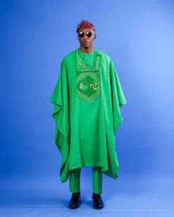 A Cool Green, Spiral Octagonal Interconnected Details Agbada