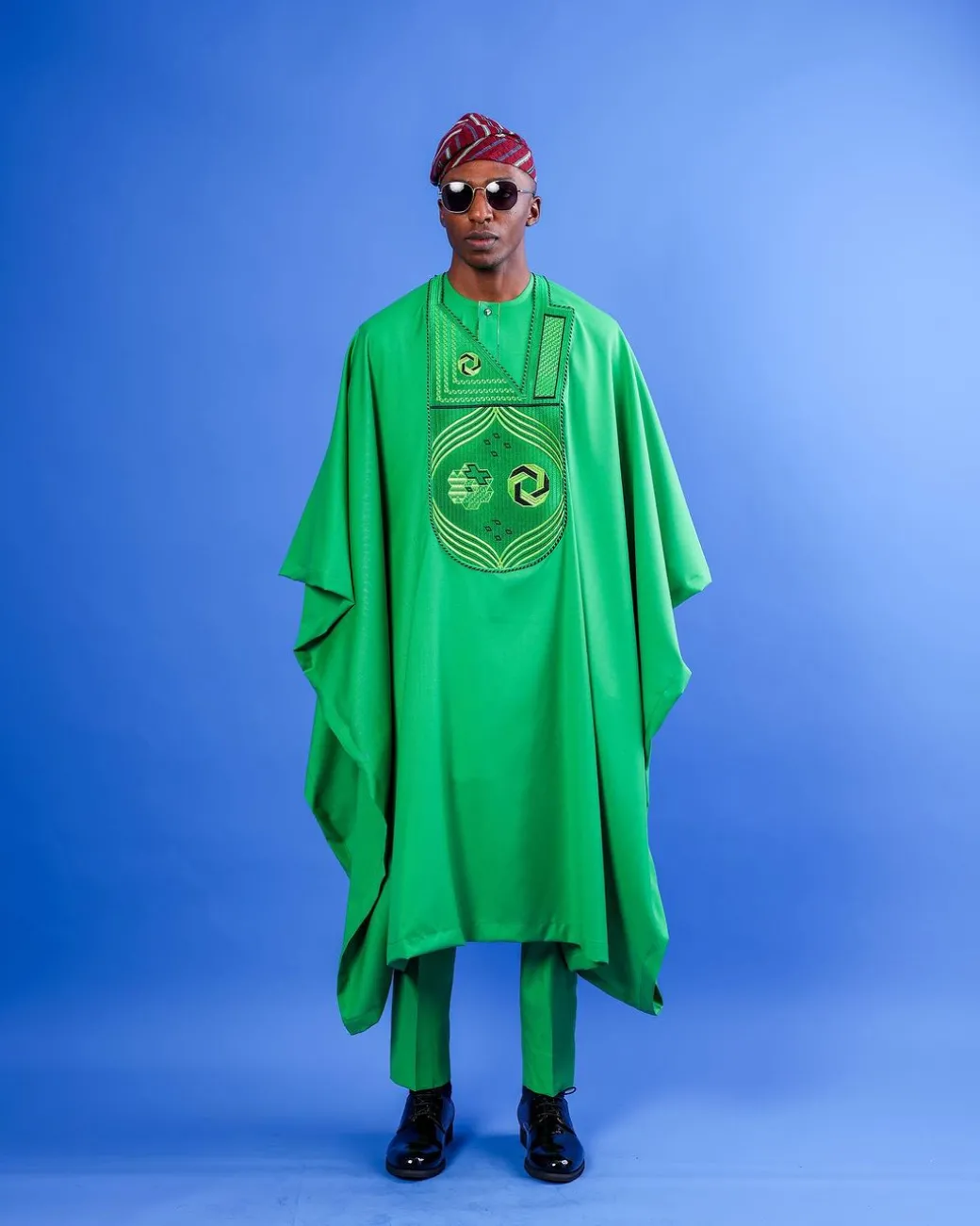 A Cool Green, Spiral Octagonal Interconnected Details Agbada