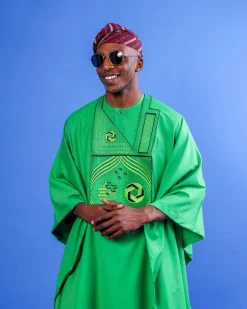A Cool Green, Spiral Octagonal Interconnected Details Agbada