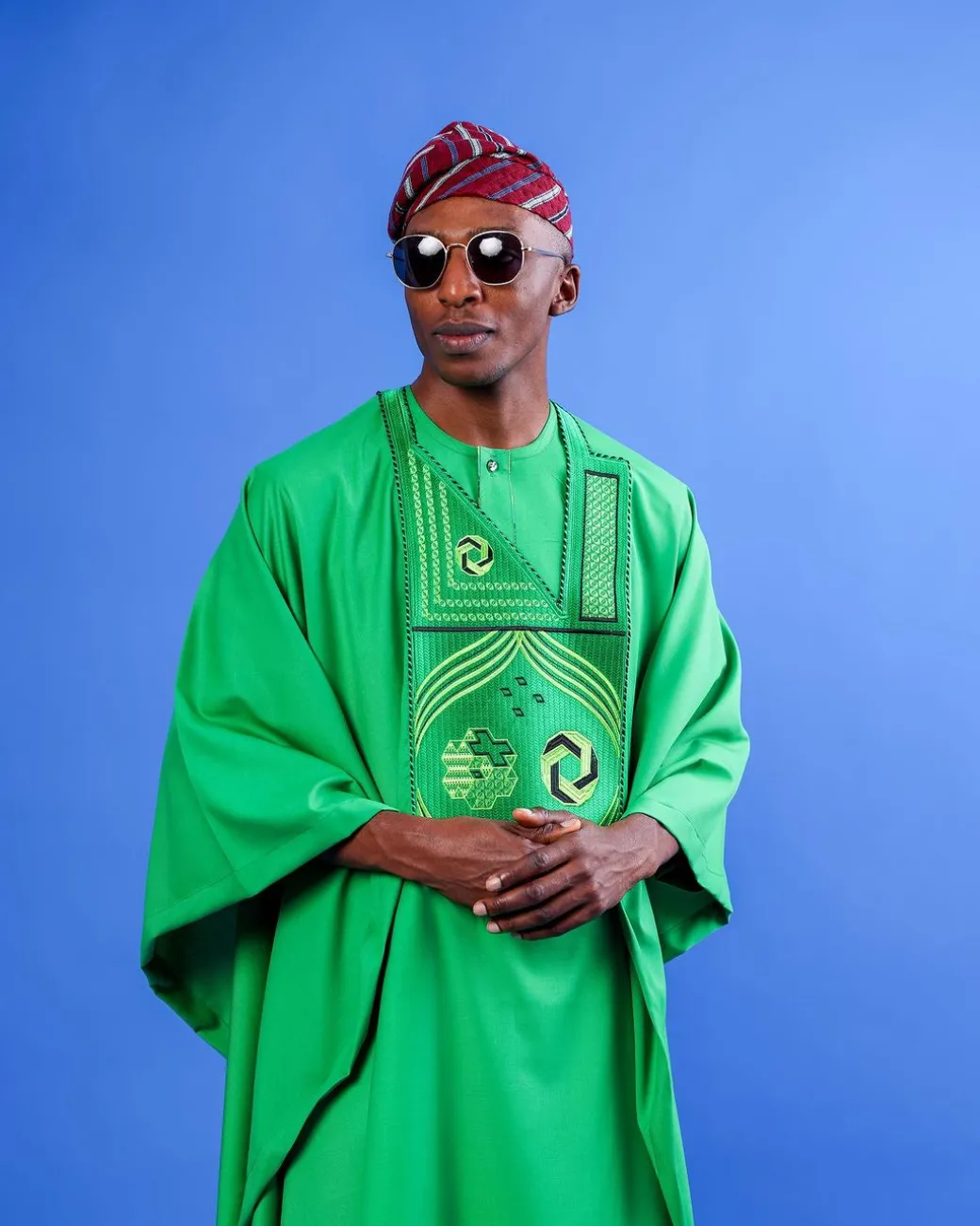 A Cool Green, Spiral Octagonal Interconnected Details Agbada