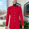 A Crimson red safari suit with matching Swarovski stones detailing