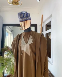 A Dark Brown Hand Embroidery African Agbada