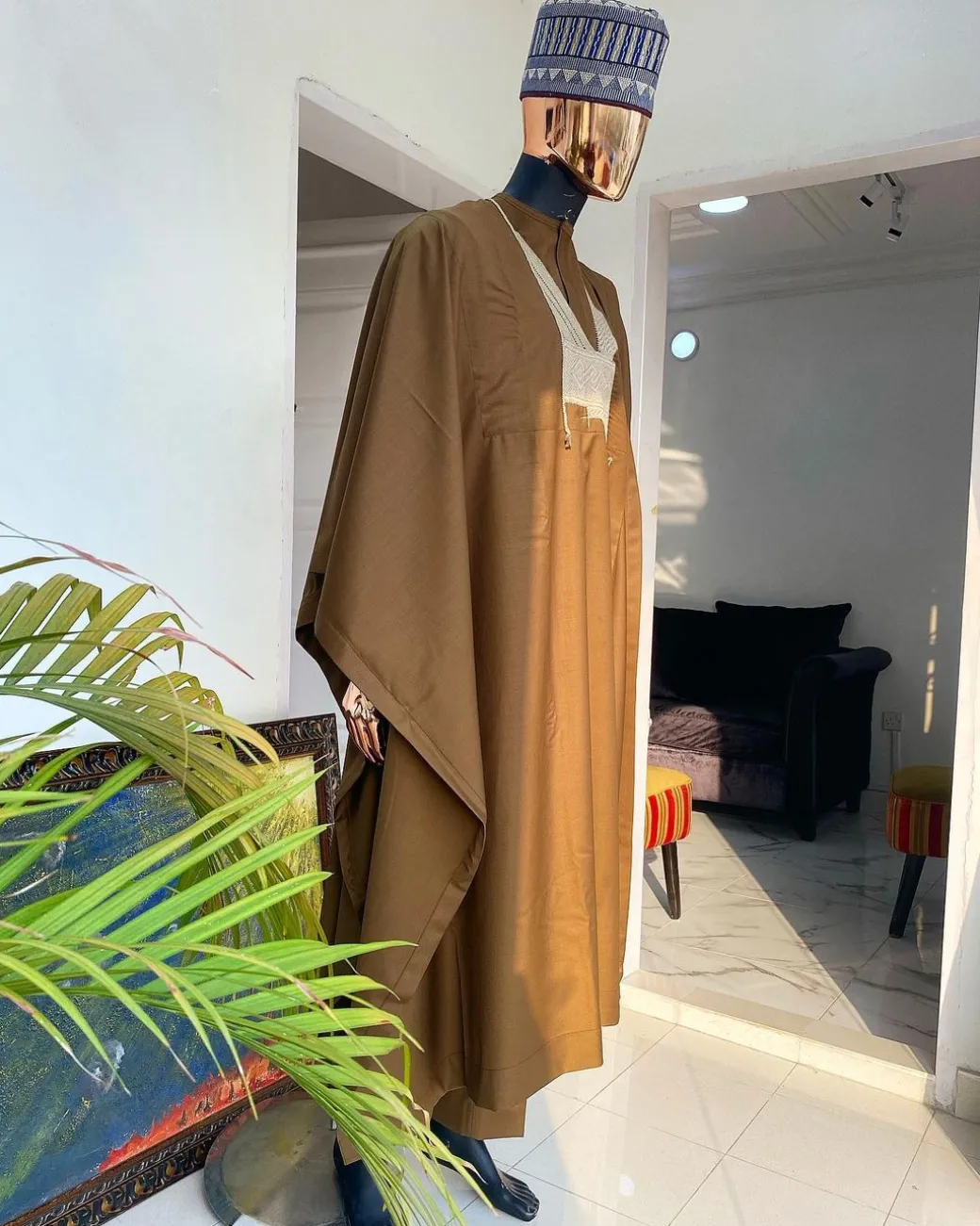 A Dark Brown Hand Embroidery African Agbada