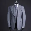 A Dark cloud grey, knitted, peak lapel suit, double breasted waist coat & pant Trouser
