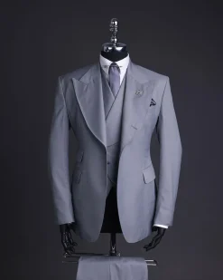 A Dark cloud grey, knitted, peak lapel suit, double breasted waist coat & pant Trouser