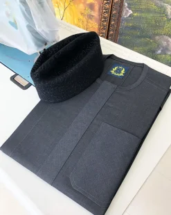 A Dark Grey Kaftan with wide Flap, Patch Pocket Kaftan
