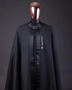A “Darth Vader” Monochrome Charcoal Black Cape With Silk Taping, Long Sleeve African Senator Safari Kaftan Native & sokoto