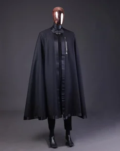 A “Darth Vader” Monochrome Charcoal Black Cape With Silk Taping, Long Sleeve African Senator Safari Kaftan Native & sokoto