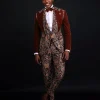 A “Dent” Floral Syrup Brown Metallic Jacquard Peak Quad Lapel Suit, Bow Tie & Gurkha Pant Trousers.