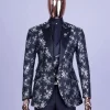 A Dispersed Charcoal black and splashed silver jacquard tuxedo suit.