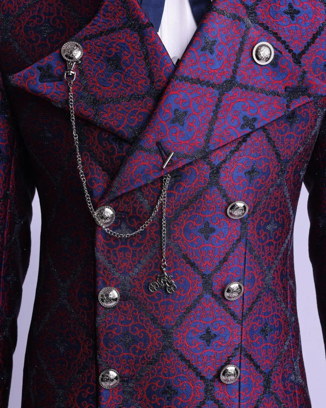A Double Breasted Tail Metallic Jacquard Period Suit