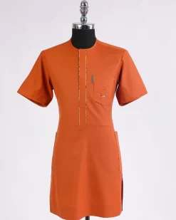 A fire Orange, front flap with paisley and perspective layered pocket detailing african traditional senator kaftan native.