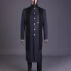 A floral midnight blue “wakanda” with L metallic embroidery, trench jacquard safari suit