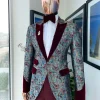 A floral paisley mahogamy red soaked Italian velvet peak lapel suit