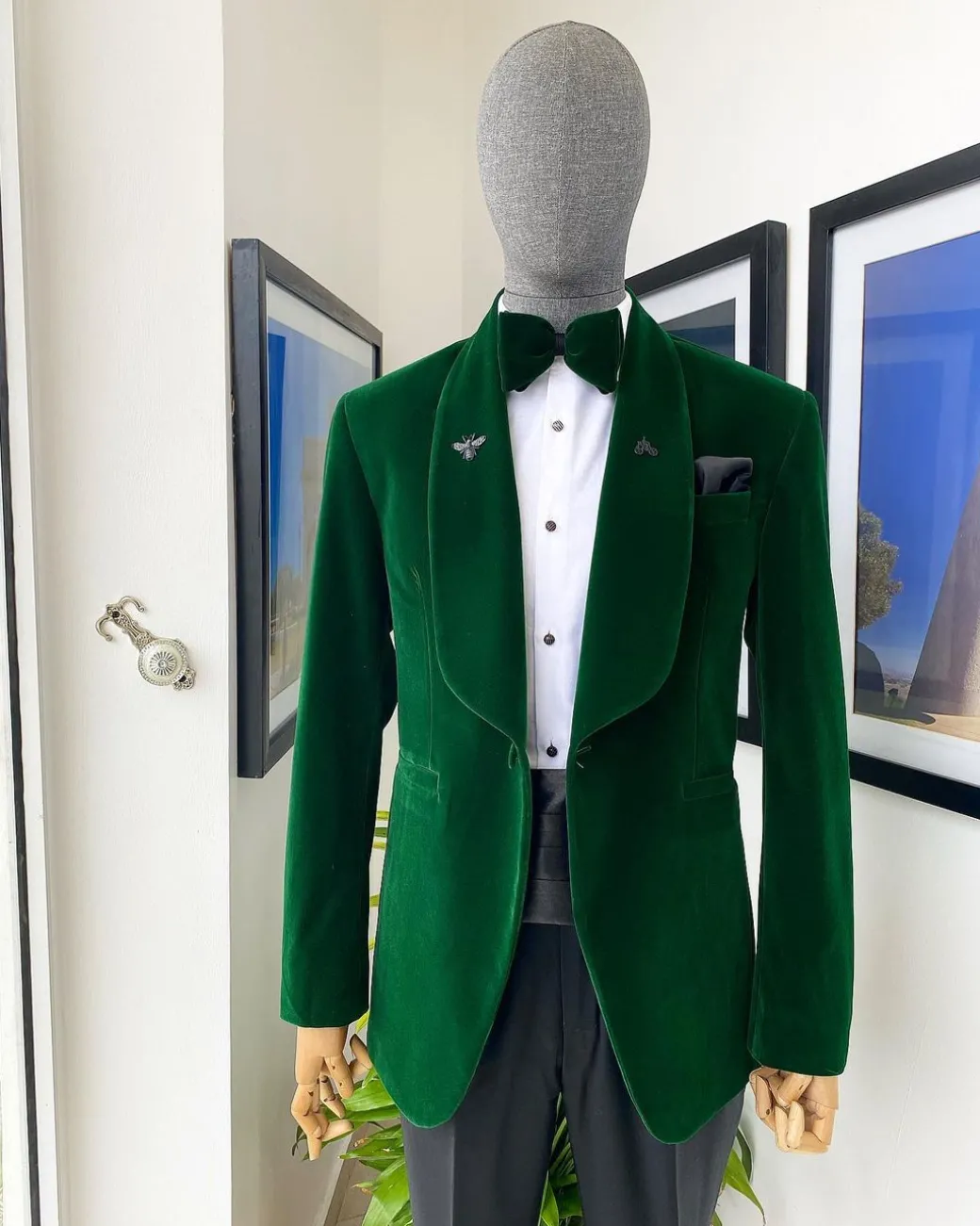 A Forest Green Soaked Velvet Tuxedo Suit