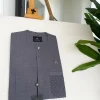 A Fossil grey, clear view silver Swarovski buttons, ruffle pocket details African traditional senator kaftan native.