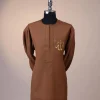 A Gingerbread brown, wide double-lane flap, and embroidery detailing African senator Kaftan native.