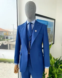 A glen plaid check, lapis blue – nobility – “Board Room” peak lapel suit