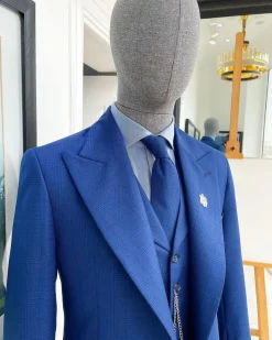 A glen plaid check, lapis blue – nobility – “Board Room” peak lapel suit