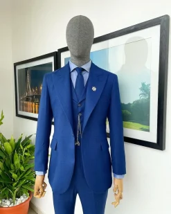 A glen plaid check, lapis blue – nobility – “Board Room” peak lapel suit