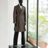 A Gold & Black, Houndstooth Check, Peak Lapel, Front Cut Trench Jacquard Suit