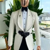 A Gold And ivory “Mandarin” invisible Pattern Ivory white shawl lapel jacquard Suit