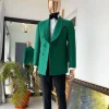A Grass green double breasted shawl lapel floral pattern jacquard tuxedo suit