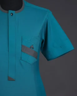 A Green, front flap, & layered rectangle pocket details, short sleeve African senator kaftan native.