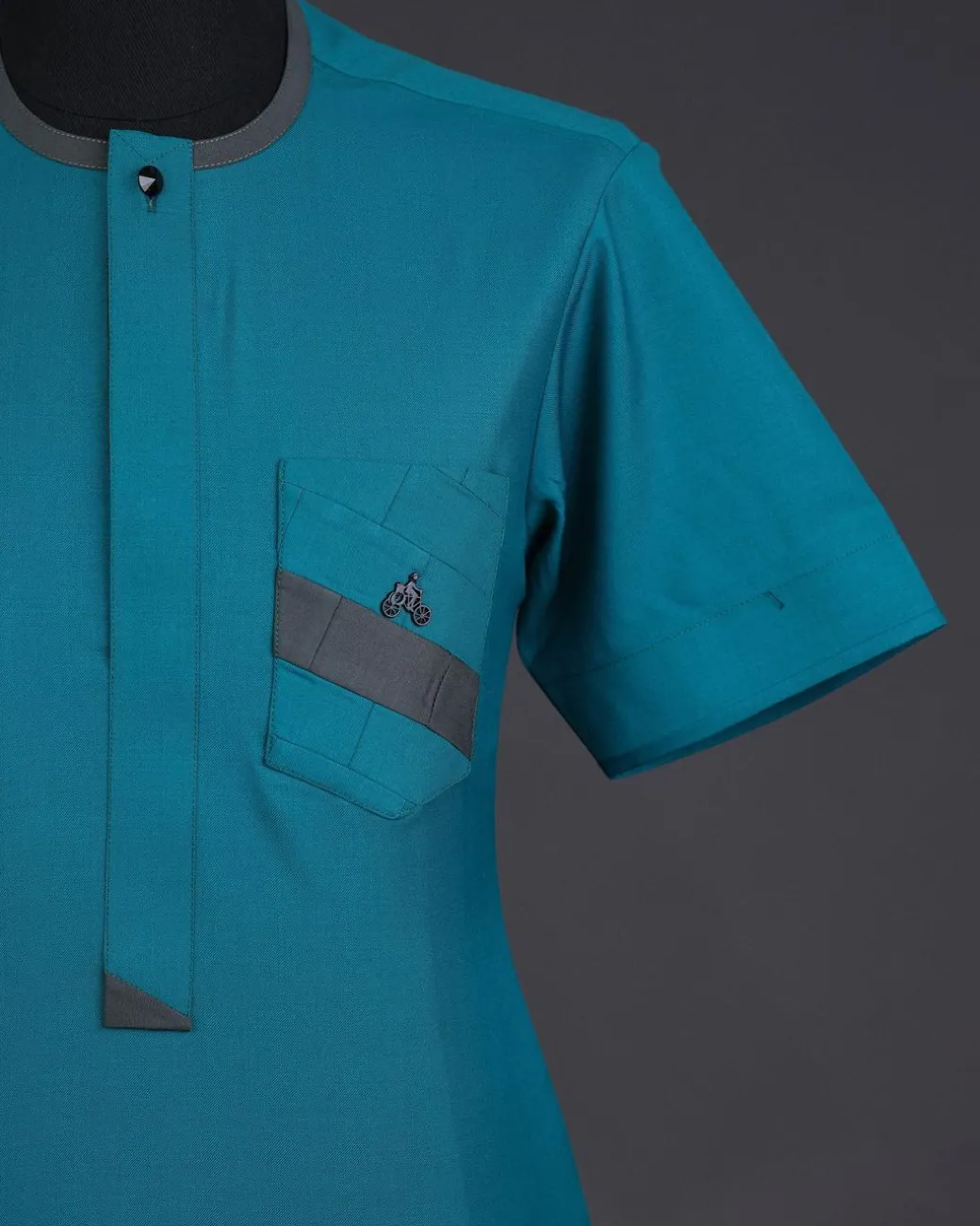 A Green, front flap, & layered rectangle pocket details, short sleeve African senator kaftan native.