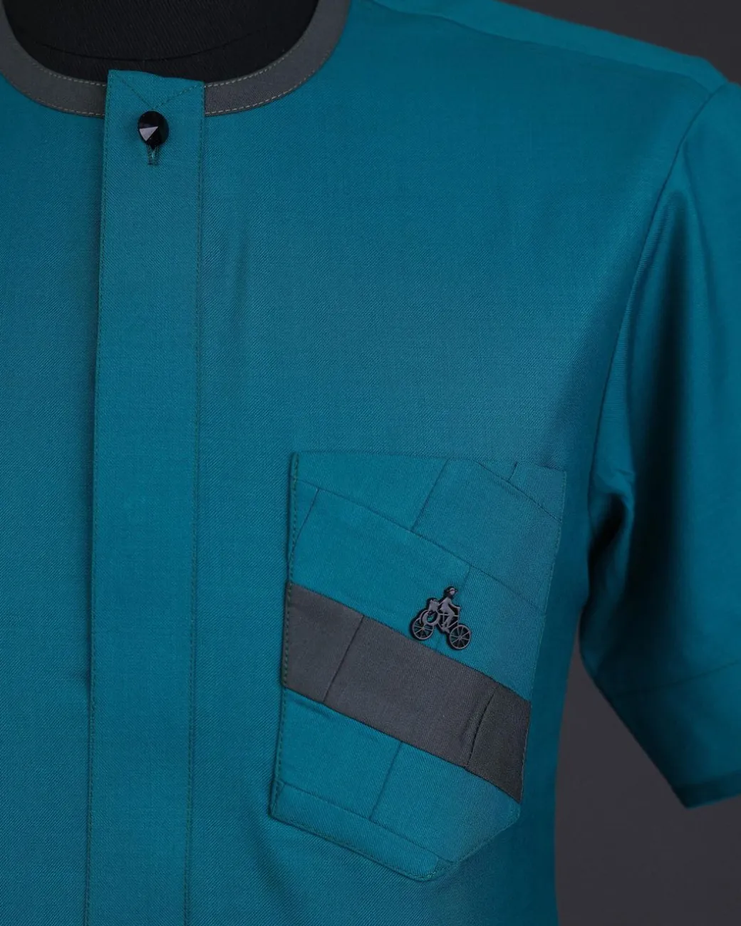 A Green, front flap, & layered rectangle pocket details, short sleeve African senator kaftan native.