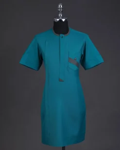 A Green, front flap, & layered rectangle pocket details, short sleeve African senator kaftan native.