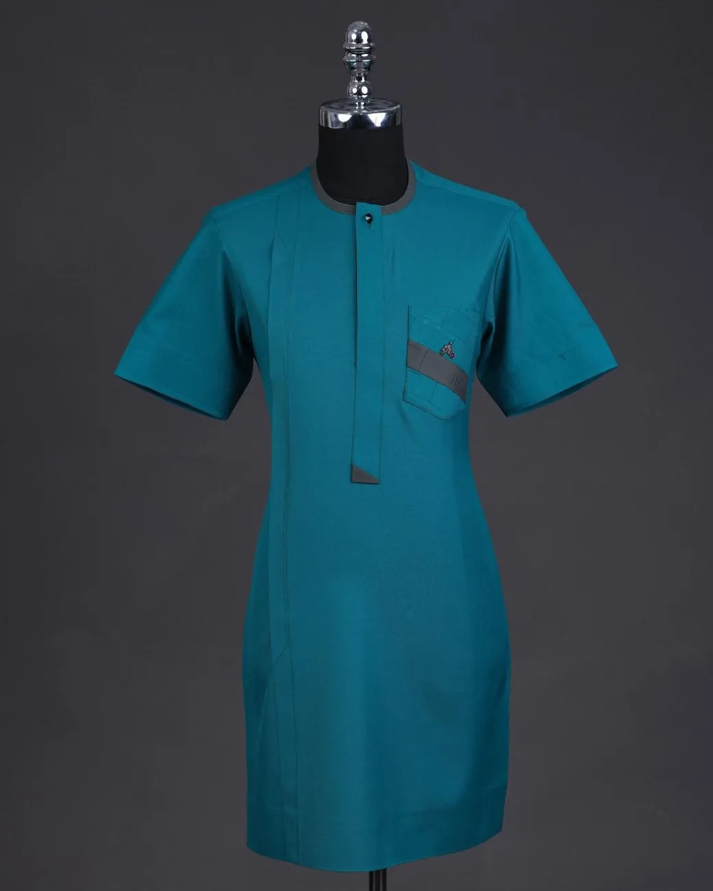 A Green, front flap, & layered rectangle pocket details, short sleeve African senator kaftan native.