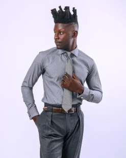 A Grey And Black Glen Check Business Shirt.
