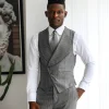 A Grey and ivory white pencil stripe, double-breasted shawl lapel waistcoat.