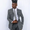 A Grey and light blue tattersall check overcoat
