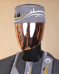 A Grey, bikers element metallic wire embroidery details agbada