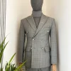 A Grey classic prince of wales peak lapel check fabric double breasted suit